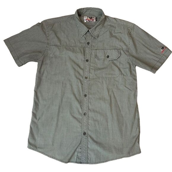 Mossy Oak green plaid MD short sleeved button front shirt - Picture 1 of 9